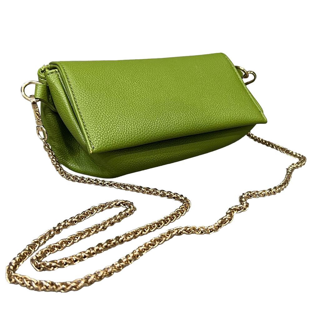 by Anthropologie Lime Green Pebbled Leather Foldover Chain Crossbody Clutch